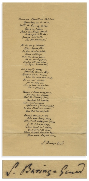 Sabine Baring-Gould Autograph Lyrics Signed to His Iconic Hymn, Onward, Christian Soldiers